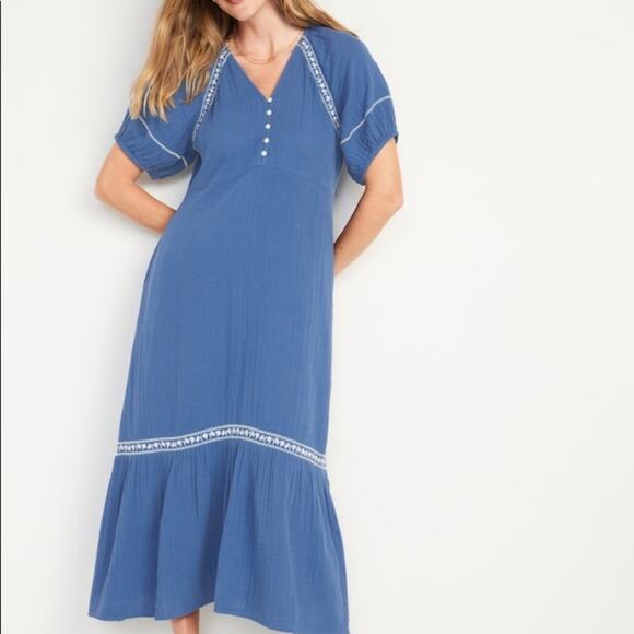 Old Navy rhapsody in blue Crinkle Crepe Maxi Swing Dress - Picture 1 of 12